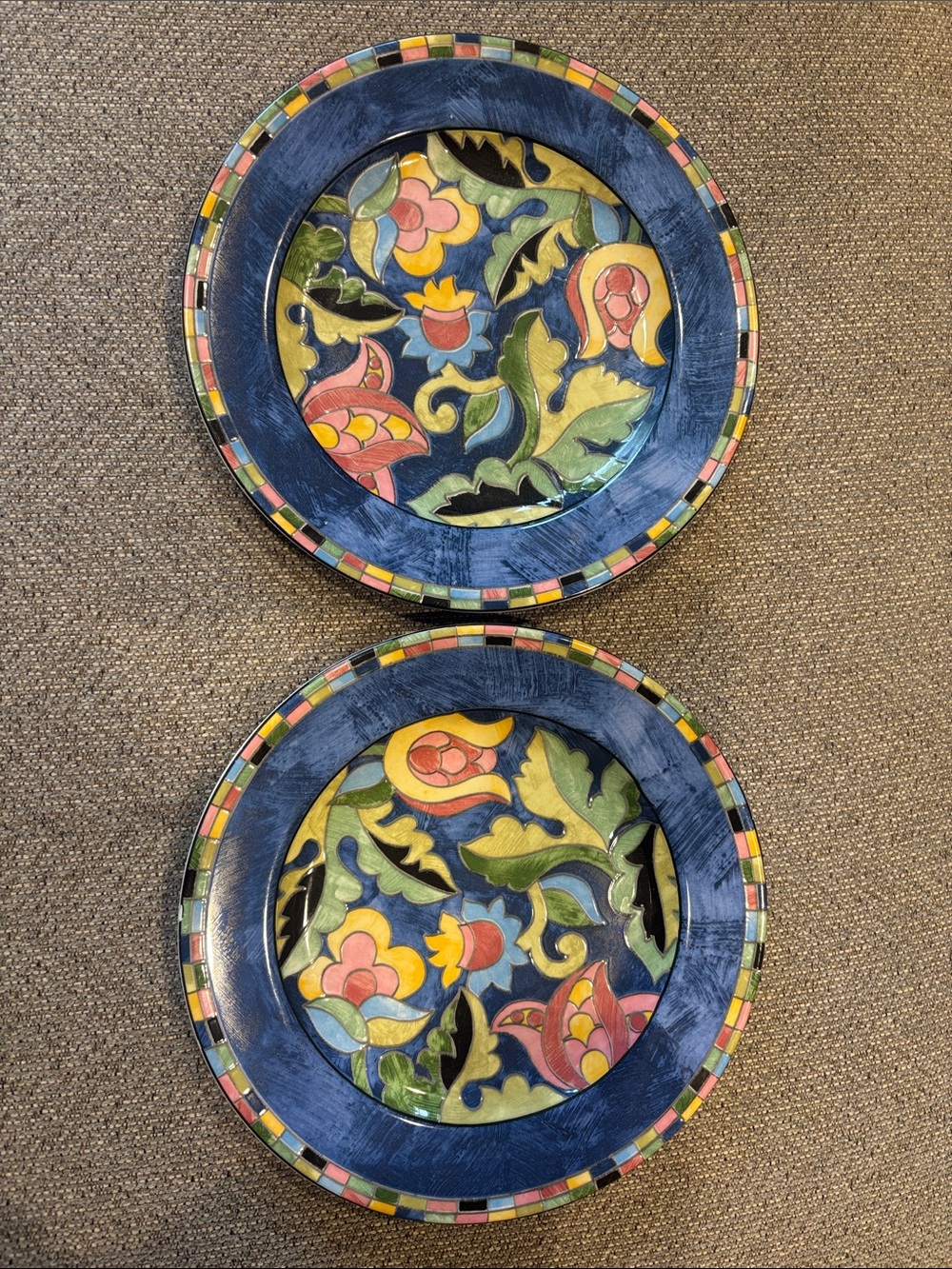 Hand-Painted Floral Ceramic salad plates in Blue - Set of 2
